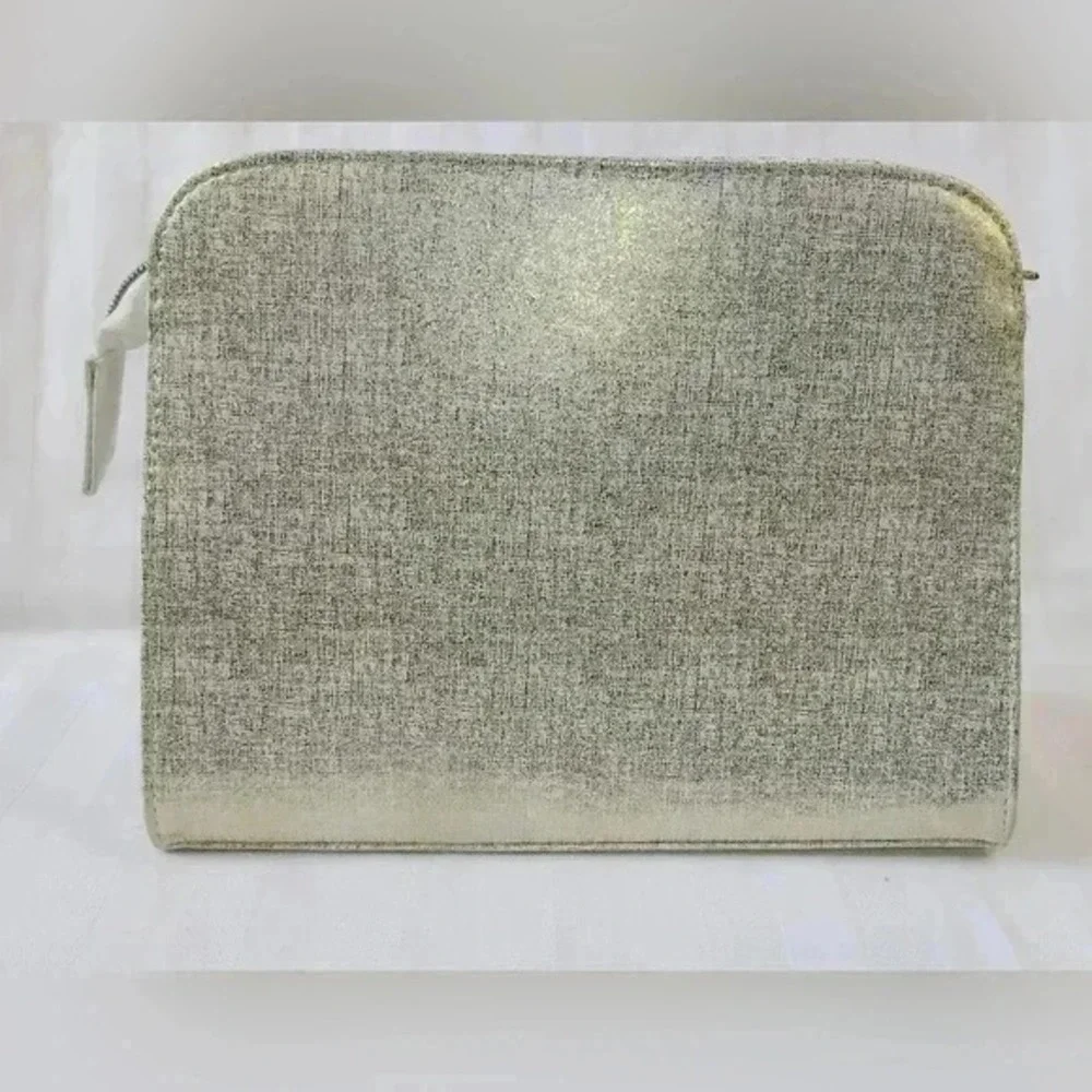 Gold Metallic Floral Embossed Cosmetic Bag‎ Zebra Print Lining Iris Zipper Pull